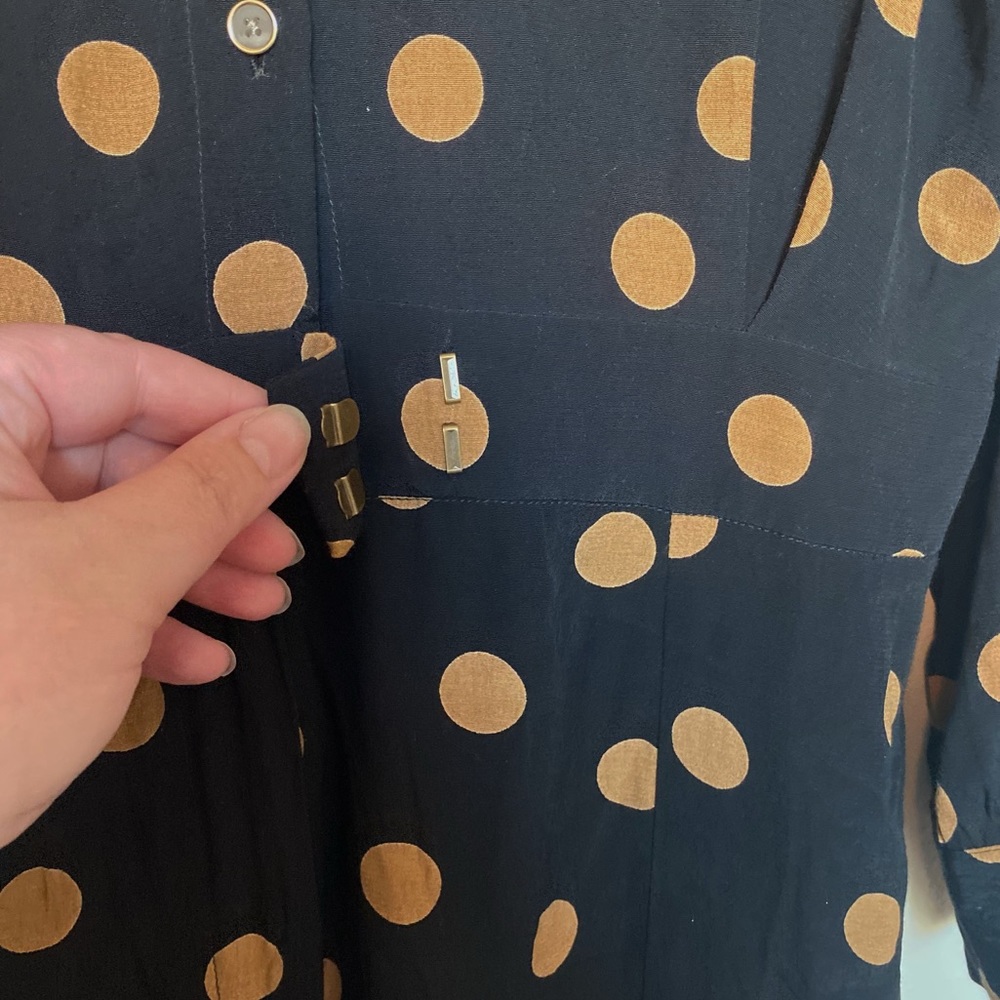 Anthropologie Jumpsuit Loveland Polka Dot Wide Leg Black/Tan Size 14 - Picture 9 of 13